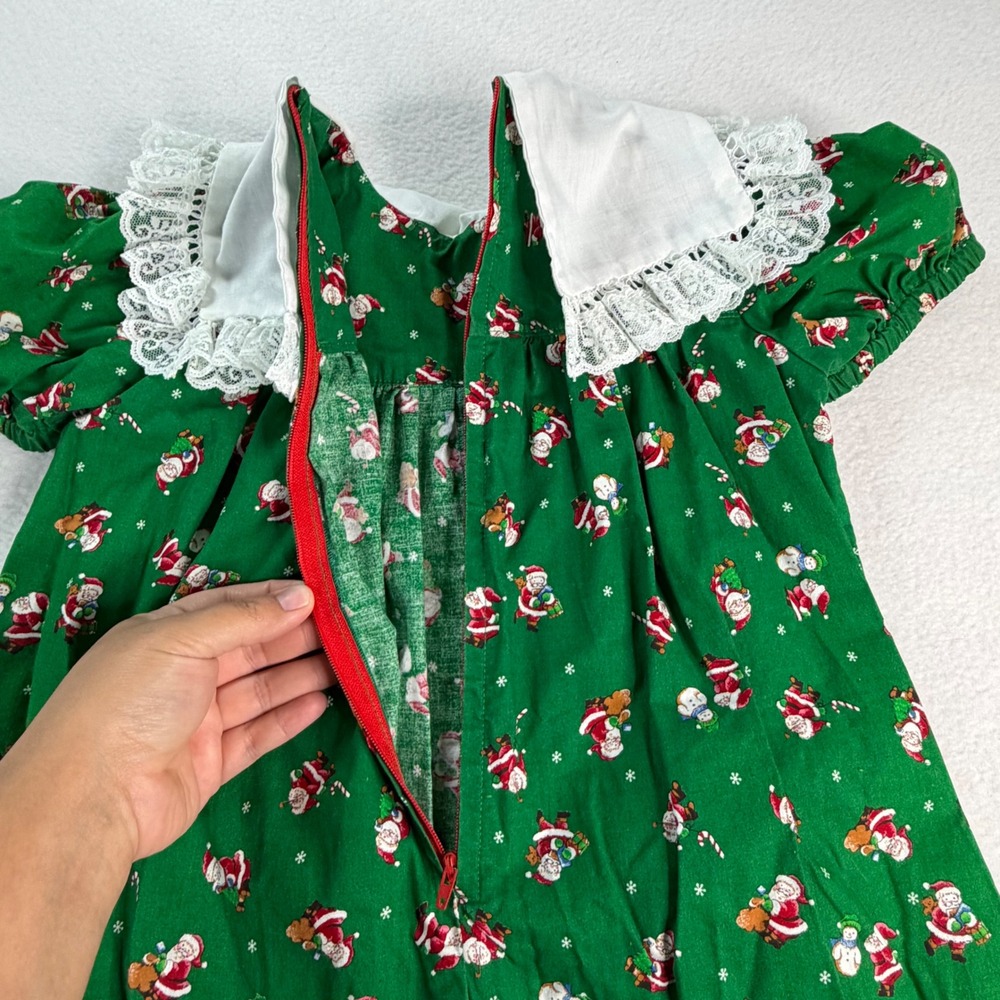 Vintage Style Kids Christmas Lace Collar Jumpsuit Pajamas Green Red Homemade - Picture 2 of 9